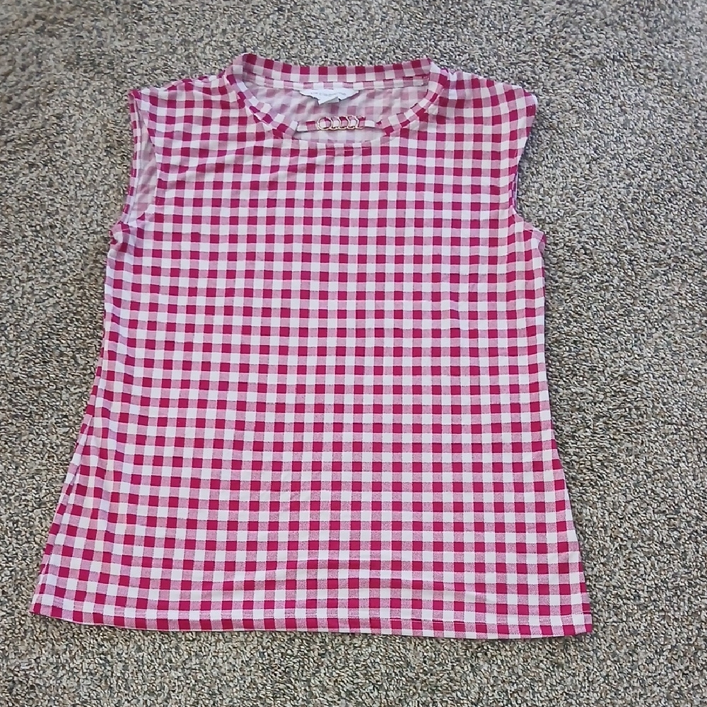 Liz Claiborne Pink and White Gingham Sleeveless Top